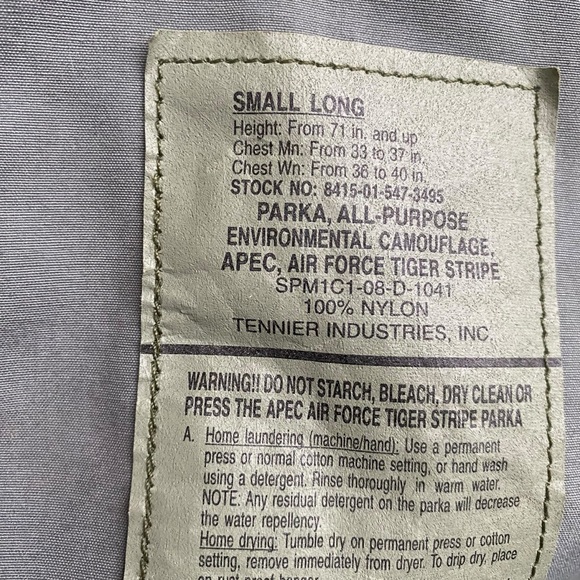 Camo Parka Small Long Shell Jacket Tiger Stripe Underarm Vents Hunting Outdoor - Picture 10 of 13